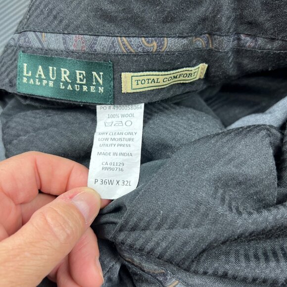 Lauren Ralph Lauren Total Comfort Men’s Pants Trousers Gray 100% WOOL Size 36x32 - Picture 3 of 8